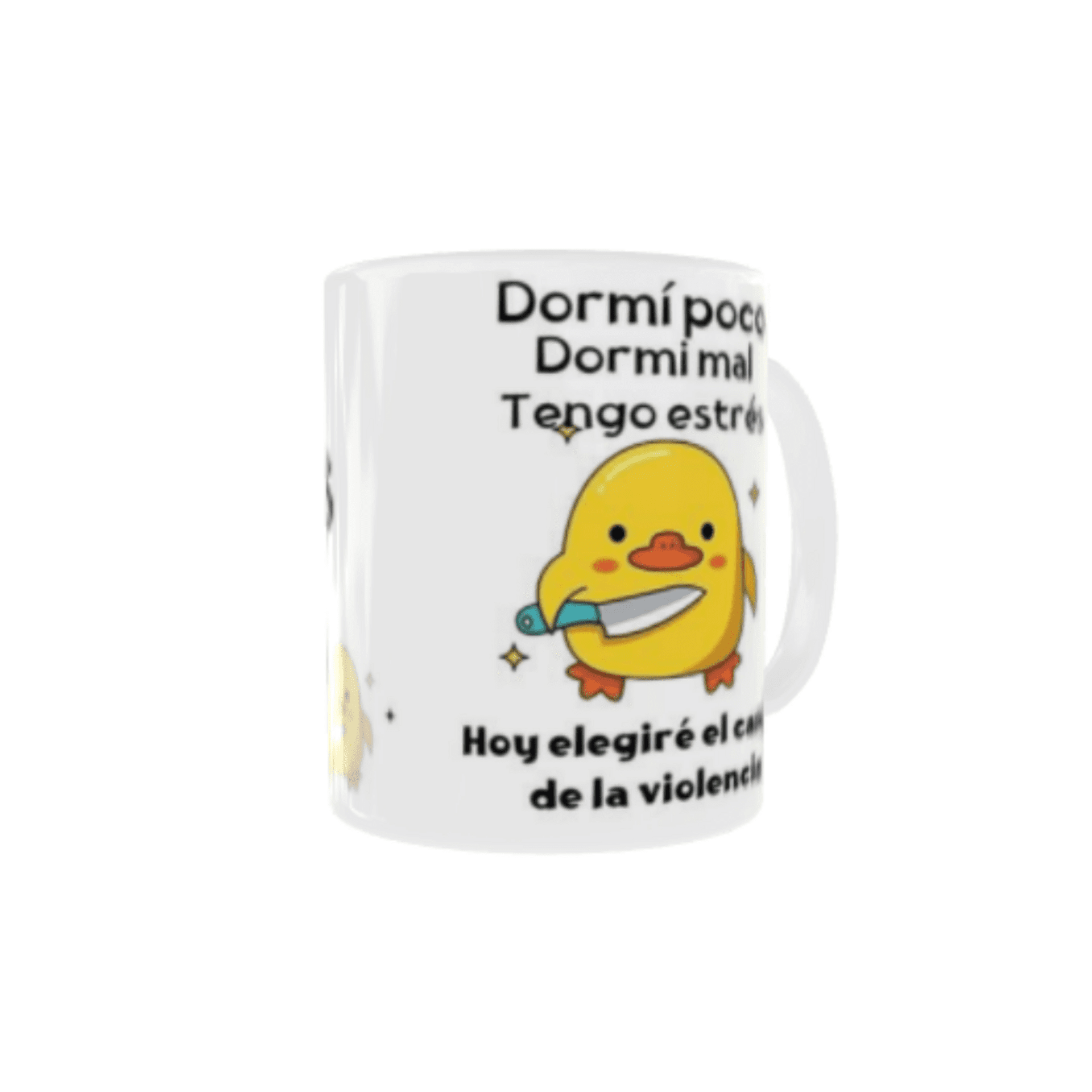 Taza Frase Divertida – "No toques mi taza. Dormí poco, dormí mal, tengo estrés" - 2