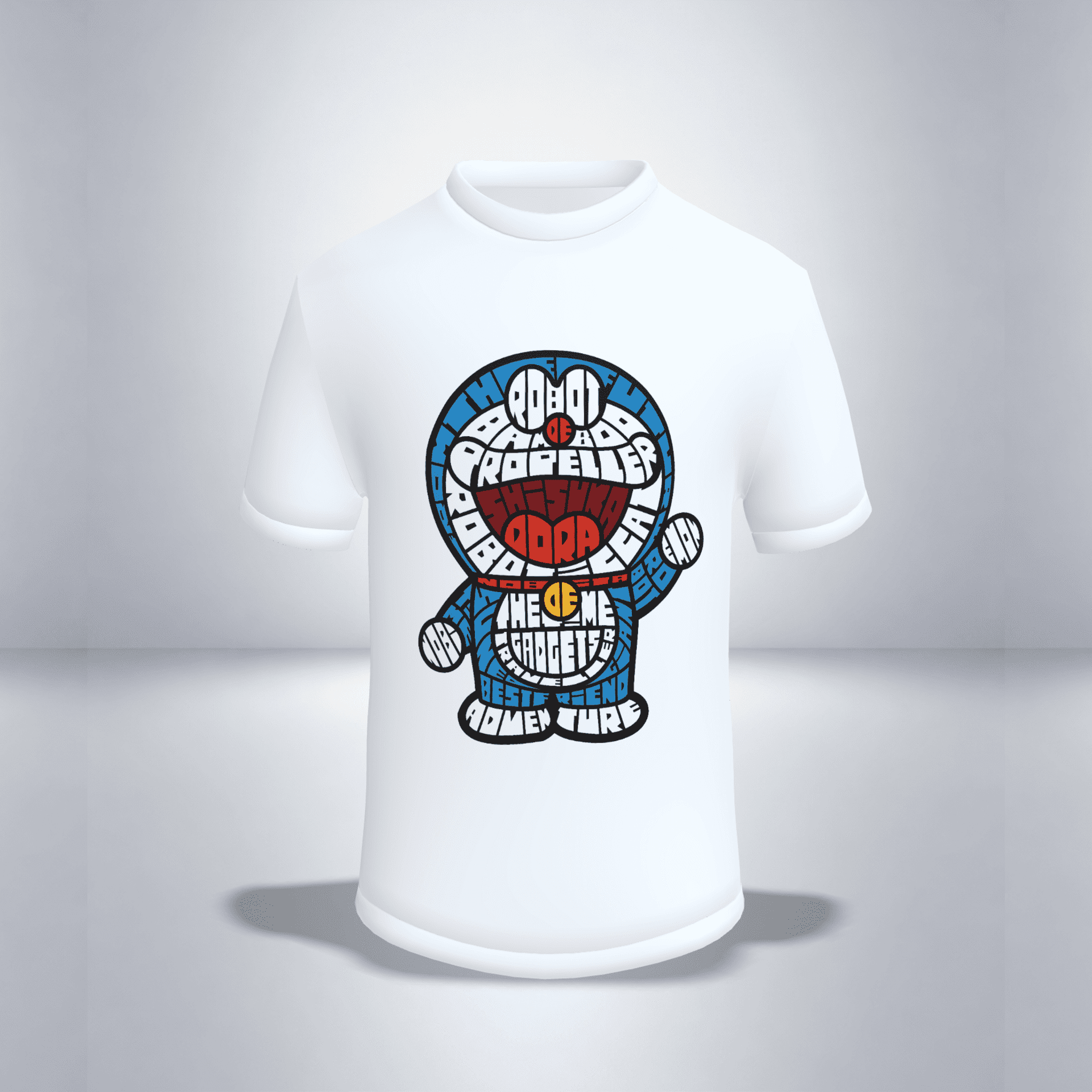 Camiseta Caligrama Doraemon 100% Algodón | Diseño Cartoon Japonés | Unisex S-2XL - 2