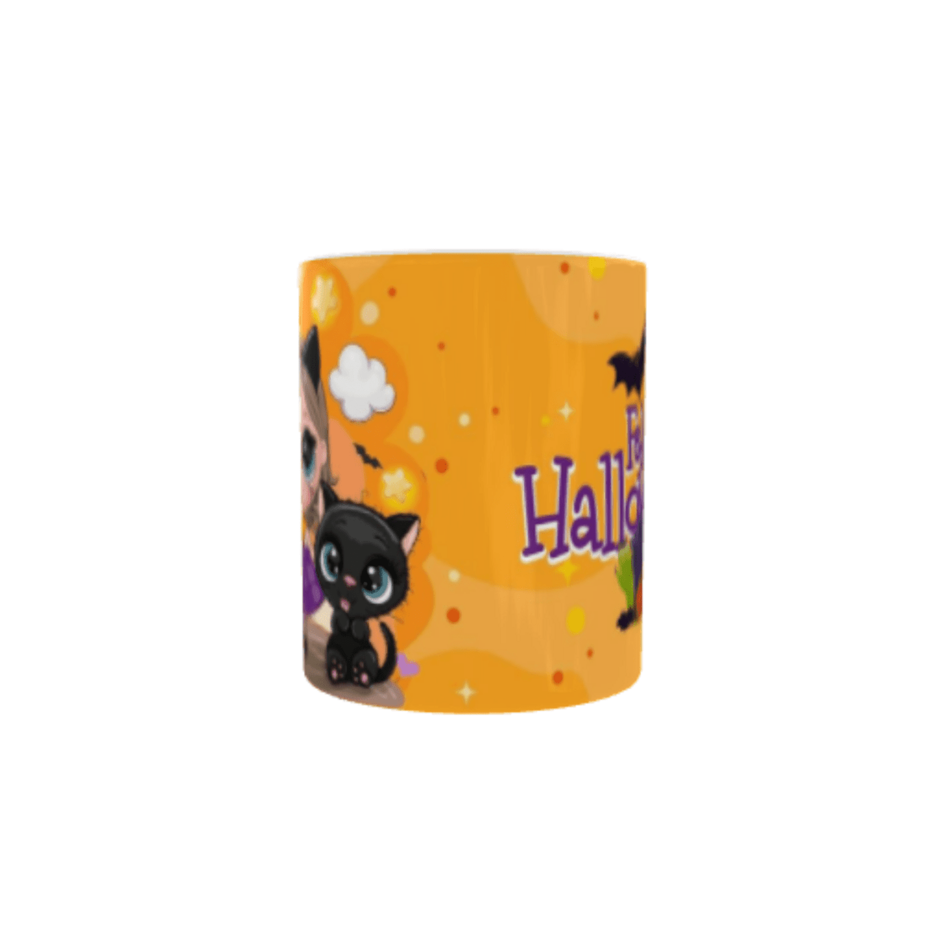 Taza Feliz Halloween - Niña Gatita y Gato Negro - 3