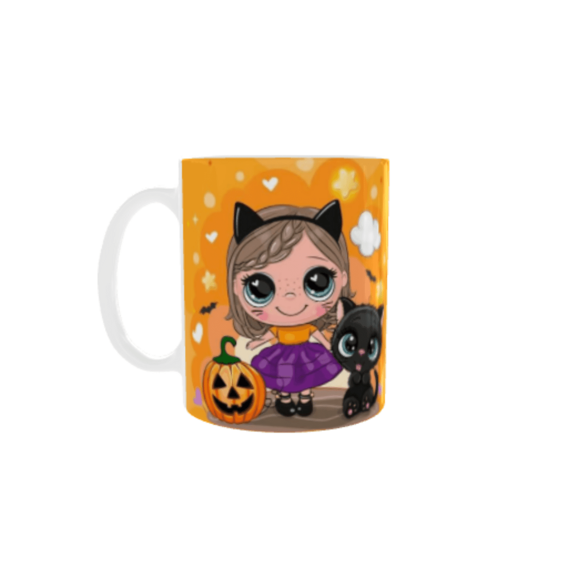 Taza Feliz Halloween - Niña Gatita y Gato Negro - 1